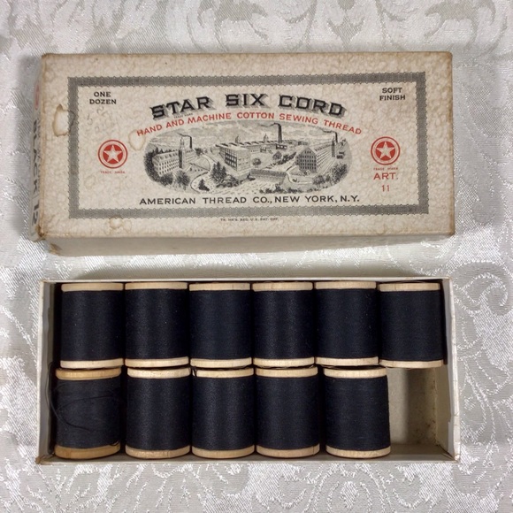 Vintage Other - Vintage Star Six Cord Black Sewing Thread w/ Wood Spools in Original Box